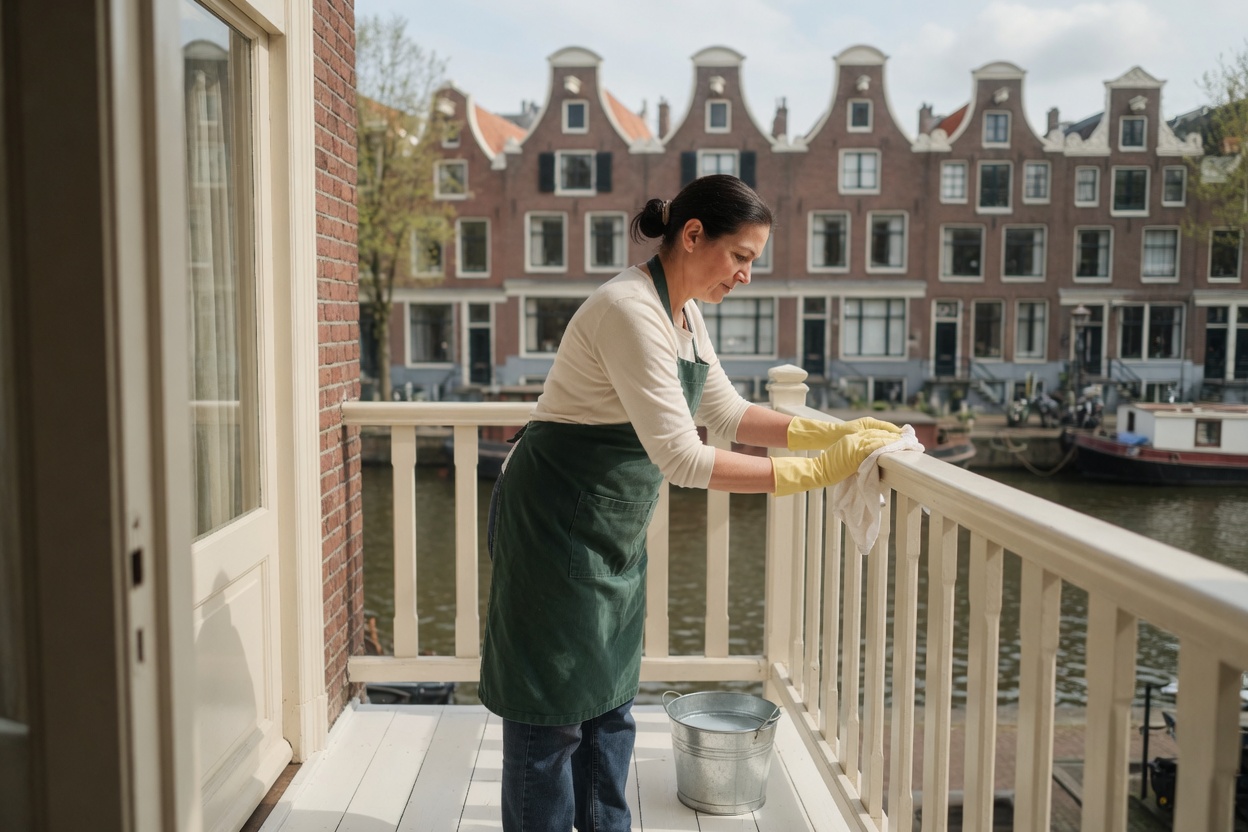 Duivenpoep balkon verwijderen / Pigeon droppings on a balcony