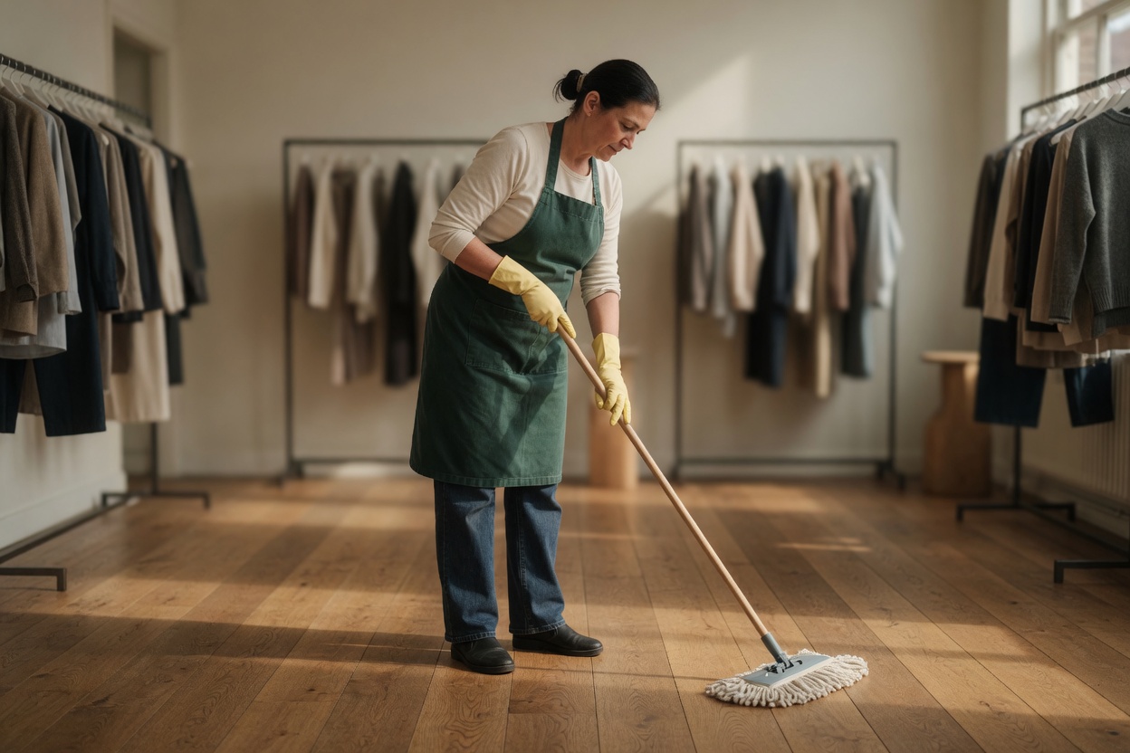 Winkel en houten vloer reinigen / Shop wood-floor cleaning